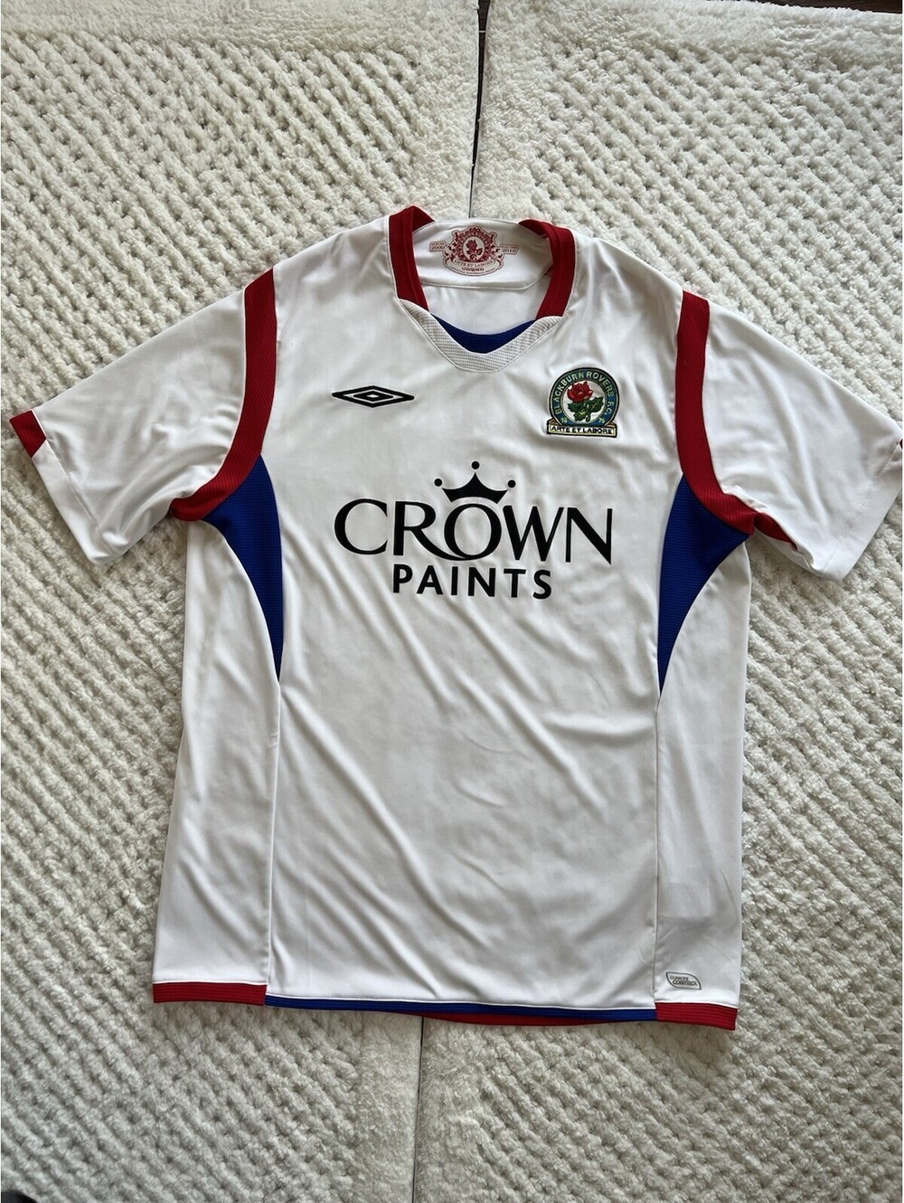 Umbro Blackburn Rovers 2009 Away Jersey EUC! White Embroidered Mens